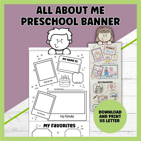 All About Me Preschool Printable Poster Banner, All About Me Unit ...