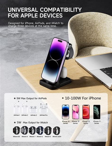 100W 3 in 1 Foldable Wireless Charger Stand For iPhone 14 13 12 Pro Max ...