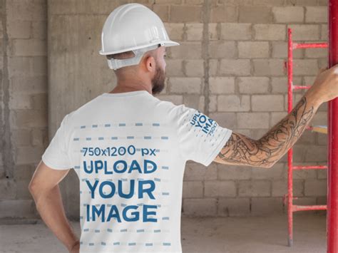 Placeit - T-Shirt Mockup Featuring the Back View of a Construction Worker