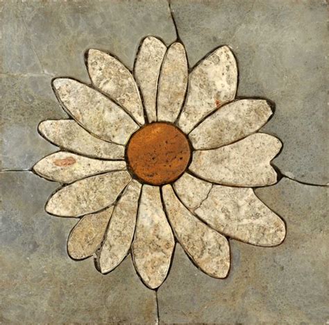 Daisy Flower Mosaic Tile Pattern - Rustic - Tile Murals - by MozaicoArt