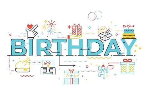 Premium Vector | Birthday word lettering illustration