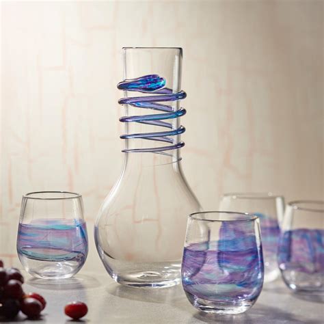 Wine Glass Set. Hand Blown Stemless Wine Cocktail Glasses and Decanter. Made in USA. - Etsy