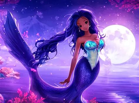 Anime, Princess, Ebony Skin, Mermaid, Lake, Water, M... | OpenArt