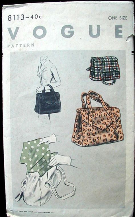 8113 Vint VOGUE 1940's BAG POCKETBOOK PURSE HANDBAG Fabric Material Sew Pattern | Sewing ...