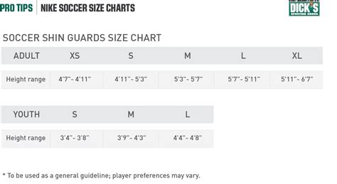 Nike® Soccer Shin Guards Size Chart