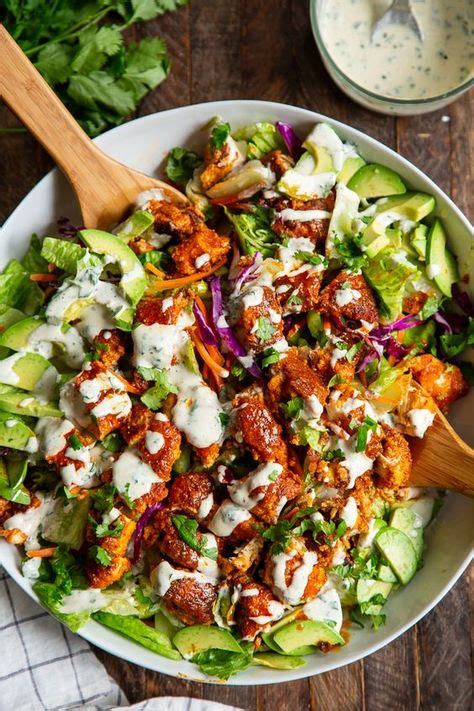 Crispy Buffalo Chicken Salad with Cilantro Ranch (With images) | Chicken salad recipes, Healthy ...