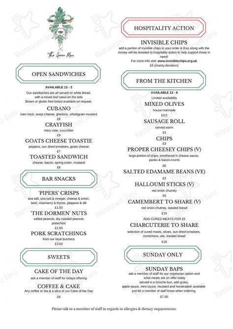 Menu at The Green Man pub & bar, Eversholt, Church End