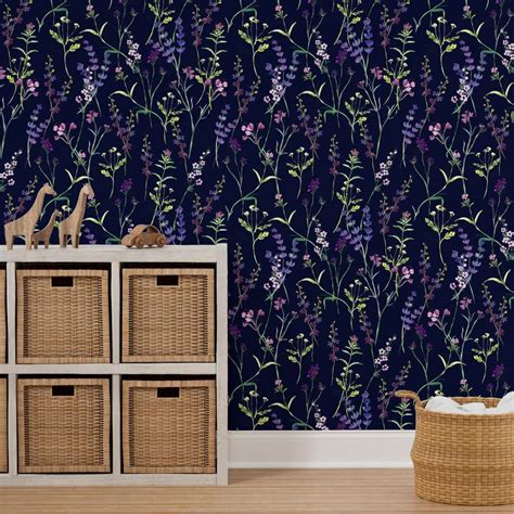 Victorian Cottage Garden - Midnight - Wallpaper | Spoonflower