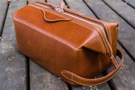 100% Handmade Leather Travel Dopp Kit - Brown - Galen Leather