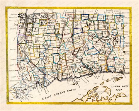 Vintage hand-colored map of Connecticut from 1857 - KNOWOL