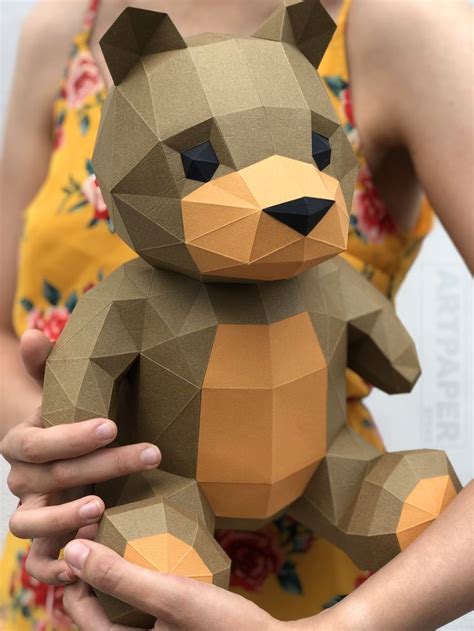 Papercraft 3D Teddy BEAR template Low poly paper sculpture | Etsy in 2020 | Teddy bear template ...