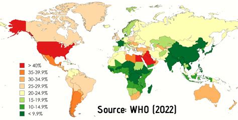 Map Showing Obesity Rate By Country In 2022 - Brilliant Maps