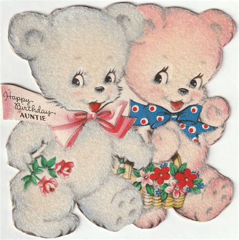 Happy Birthday Auntie - Flocked Teddy Bears - A Hallmark Card, c. 1942 – Ephemera Obscura Collection