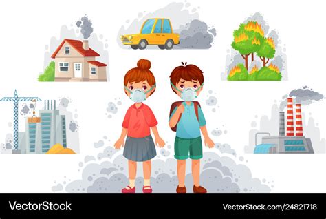 Children in n95 masks dirty environment Royalty Free Vector