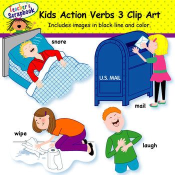 Kids Action Verbs 3 Clip Art by TeachersScrapbook | TpT