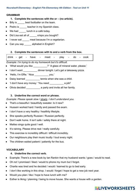 English File Elementary 4th Edition - Test 11 1630352