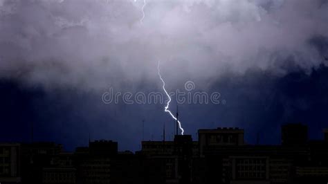 Heavy Thunderstorm Clouds Above City Rooftops, Lightning Storm, Climate ...