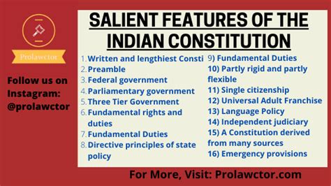 Salient Features Of The Indian Constitution: Consti Law Notes - Prolawctor