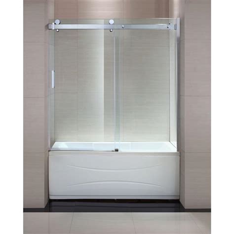 Schon Judy 60 in. x 59 in. Semi-Framed Sliding Trackless Tub and Shower Door in Chrome with ...