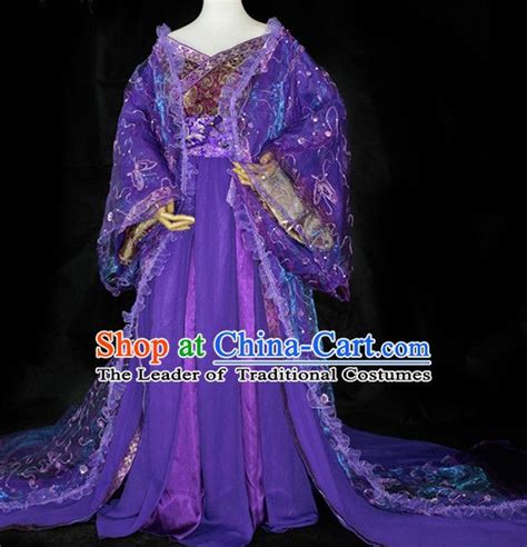 Purple Traditional Chinese Classical Empress Costumes Complete Set with Long Tail | Asian ...