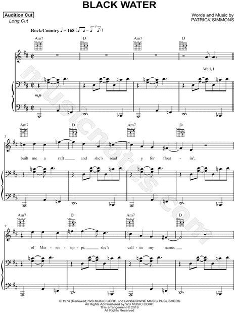 The Doobie Brothers "Black Water" Sheet Music in D Major (transposable) - Download & Print - SKU ...