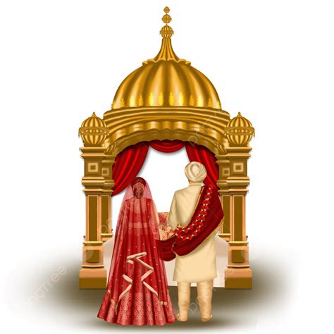 Indiase Bruiloft Anand Karaj Ceremonie Sikh Huwelijk Ritueel Paar Illustratie Wit Transparant ...