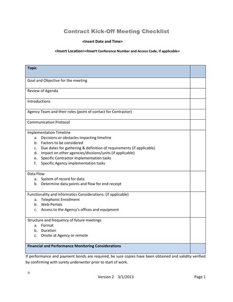 Contract Kick-Off Meeting Checklist Template - Fill Out, Sign Online ...