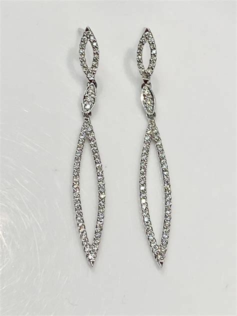 Diamond Drop Earrings in 18K White Gold White Gold Diamond | Etsy