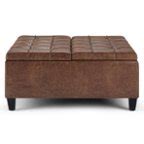Simpli Home Harrison 36 inch Wide Transitional Square Coffee Table Storage Ottoman in Tweed Look ...