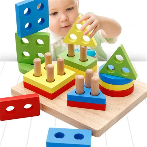 Free Shipping Geometric Assembling Blocks Colorful Sorting Board Block Set Design Shape ...