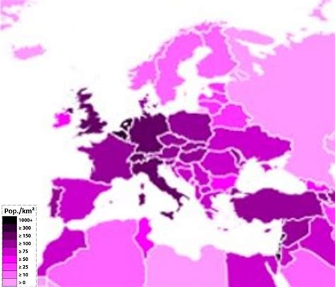 European countries by population density (2019) - Learner trip