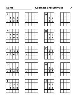 Partial Sums, Subtraction, & Estimation Worksheets by Everyday Math Supplements