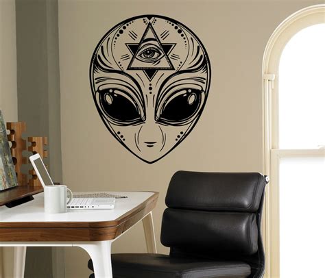 Alien Face Wall Decal Ufo Sci-fi Vinyl Sticker Masonic Wall Art Decor ...