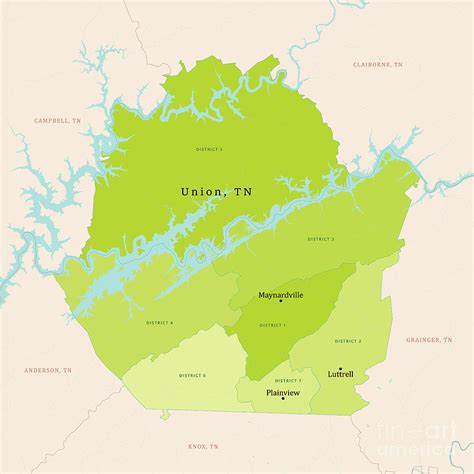 TN Union County Vector Map Green Digital Art by Frank Ramspott - Fine Art America