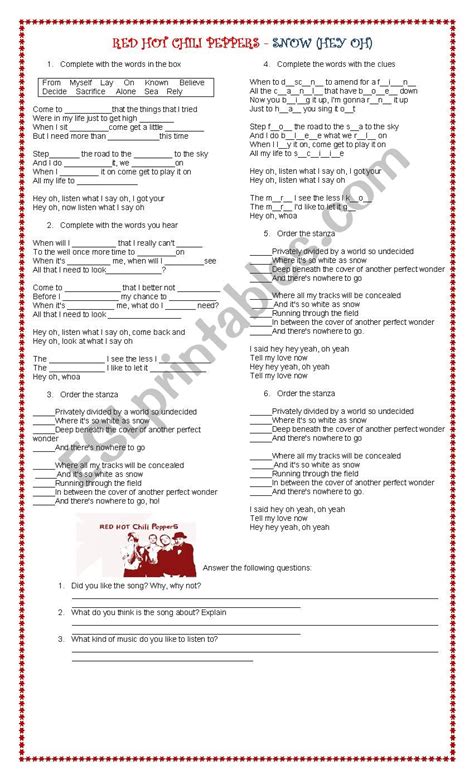 "Snow" Red Hot Chili Peppers - ESL worksheet by dianac4