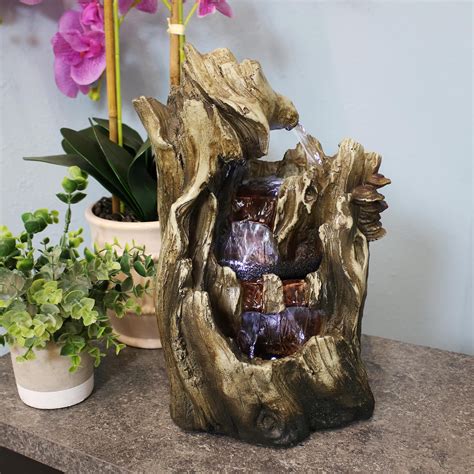 Sunnydaze Cascading Caves Waterfall Tabletop Fountain with LED Lights - Corded Electric - Home ...