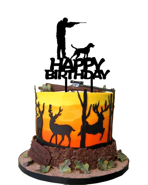 Funny Happy Birthday Cake Topper - Hunter With Gun With His Hunting Dog - Birthday Cake Topper ...