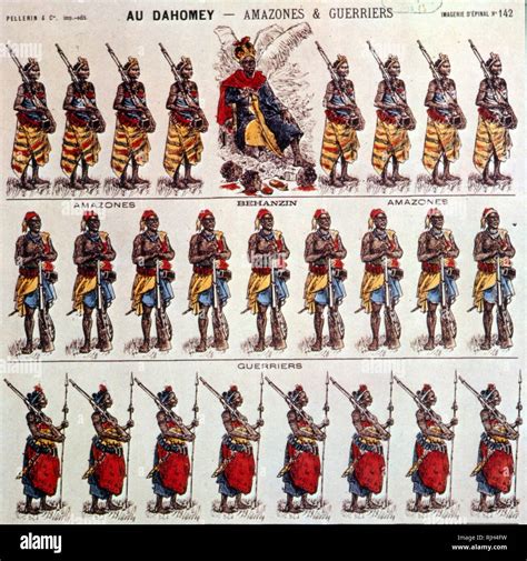 Amazons and warriors of Dahomey (Benin); a series of 'Epinal images created by Imagerie Pellerin ...