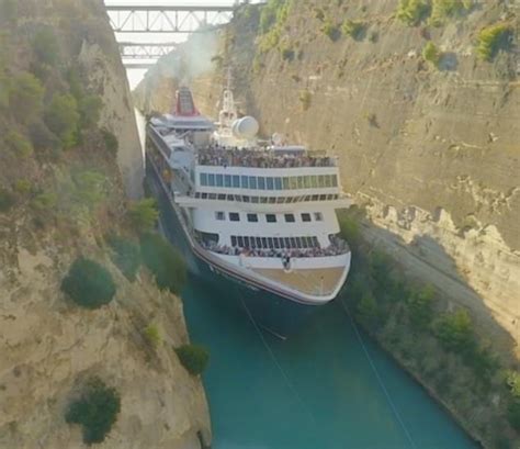 Biggest cruise ship to ever squeeze through Corinth Canal in Greece ...