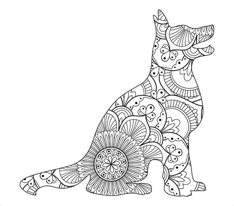 Dog mandala coloring page for kids and adults, animal mandala vector ...