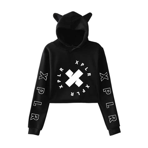 SUNLON Sam and Cloud Colby XPLRs Merch Crop Top Hoodie Girls Cat Ear Pullover Womens Hooded ...