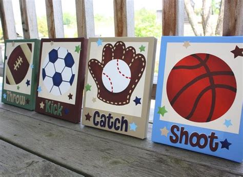 Set of 4 All Star Sports Boys Bedroom 8x10 Stretched Canvases Kids ...