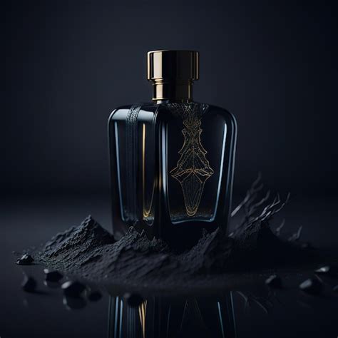 Premium Photo | Luxurious perfume bottle with black details on a dark background