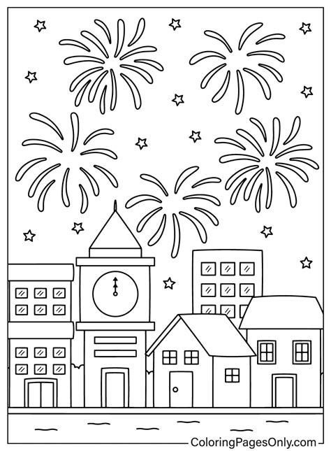 New Year Fireworks Coloring Page - Free Printable Coloring Pages