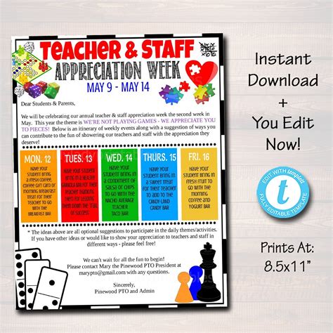 Games Theme Teacher Appreciation Week Take Home Newsletter Printable ...