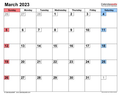 March 2023 Calendar | Templates for Word, Excel and PDF