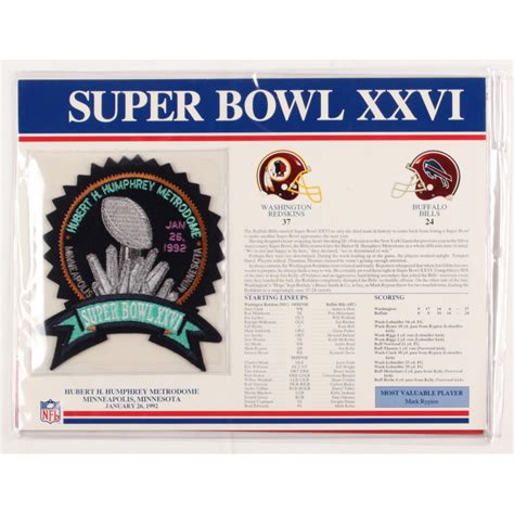 Commemorative Super Bowl XXVI Score Card With Patch: Redskins vs. Bills ...