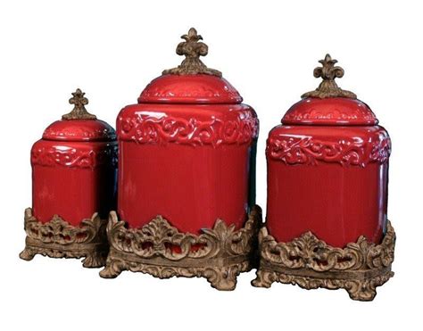 Pottery Canister Set - Foter | Red kitchen canisters, Red canisters, Ceramic canister set