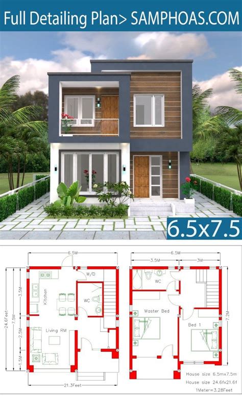 Home Design Plan 6.5x7.5M 2 Bedrooms - SamPhoas Plansearch | House ...