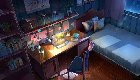 Anime, Night, Chair, Window, Room, Bed, Computer, HD wallpaper | Peakpx